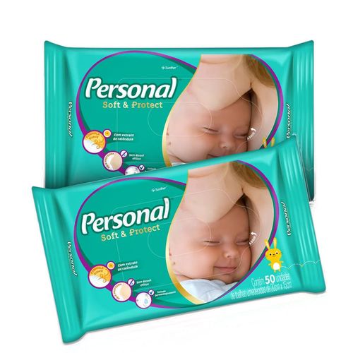 Kit 2 Lenço Umedecido Personal Baby 50 Unidades