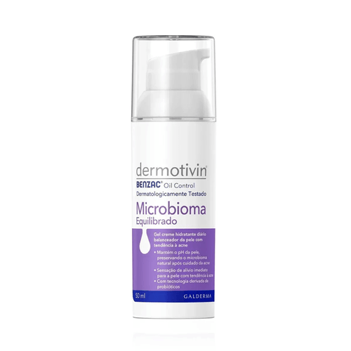 Gel Creme Hidratante Dermotivin Benzac Oil Control Microbioma Equilibrado Pele com Acne 50ml
