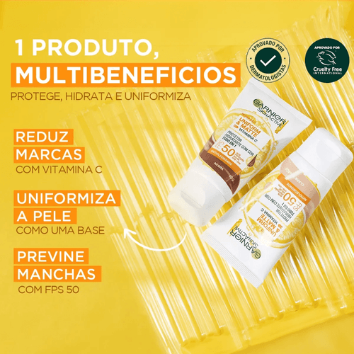 Protetor Solar Hidratante Facial Garnier Uniform & Matte Vitamina C FPS 50 Cor Média 40g