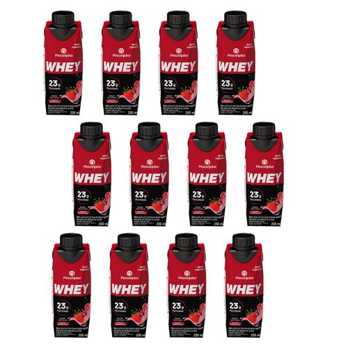 Kit com 12 Piracanjuba Whey Sabor Frutas Vermelhas 250ml