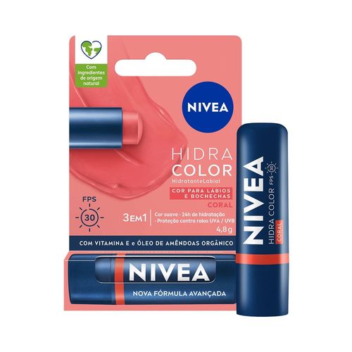 Hidratante Labial Nivea Hidra Color Cor Coral Fps30 4,8g