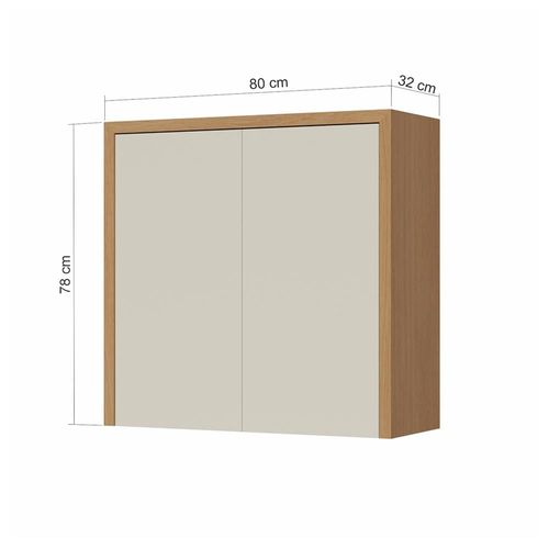 Armário Aéreo Nesher Condessa em MDF 15mm com 2 Portas e 1 Prateleira - 80cm de largura – Carvalho/Greige