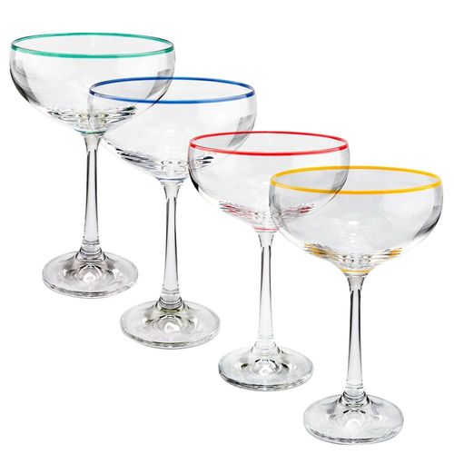 Conjunto de Taças para Coquetel Bohemia Praline em Cristal com Filado Colorido 180ml - 4 Peças
