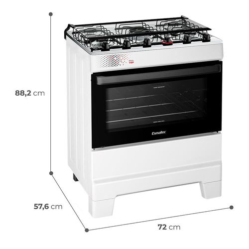 Fogão Esmaltec IDEAL Top T5IAB Branco 5 Bocas com Mesa de Inox e Acendimento Automático Forno 50L – Bivolt FG 5B PISO ESMALTEC IDEAL TOP BRANCO BIV