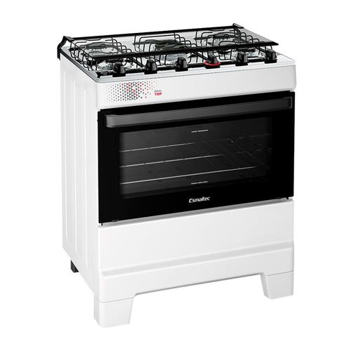 Fogão Esmaltec IDEAL Top T5IAB Branco 5 Bocas com Mesa de Inox e Acendimento Automático Forno 50L – Bivolt FG 5B PISO ESMALTEC IDEAL TOP BRANCO BIV