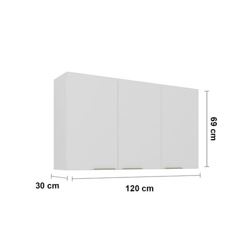 Armário Aéreo Triplo Itatiaia Renova com 3 Portas, 2 Prateleiras e 120cm de largura – Branco Neve