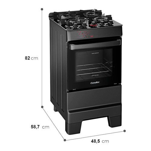 Fogão Esmaltec IDEAL Top Glass T4VAP Preto 4 Bocas com Mesa de Vidro e Acendimento Automático Forno 50L – Bivolt