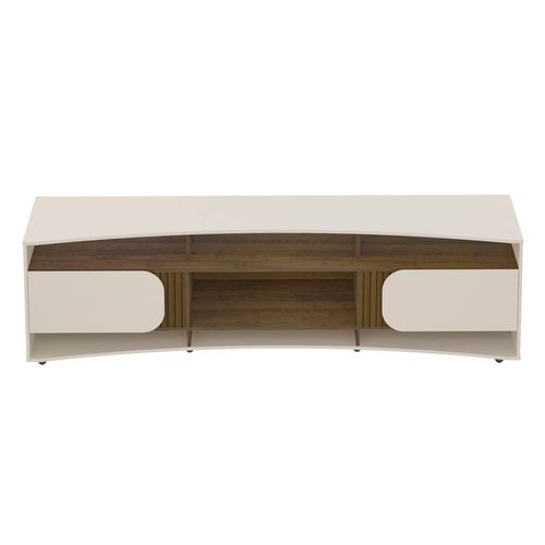 Rack Artely Elegance com 2 Portas, 7 Nichos, 220cm de Largura, ideal para TVs de até 86’’ Off White/Pinho Ripado