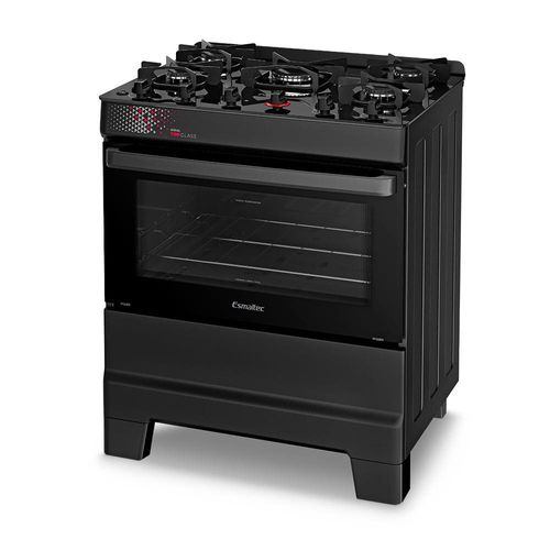 Fogão Esmaltec IDEAL Top Glass T5VAP Preto 5 Bocas com Mesa de Vidro e Acendimento Automático Forno 84L – Bivolt
