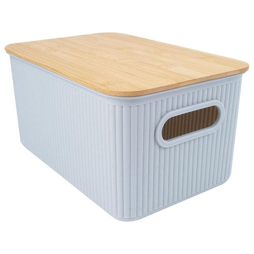 Cesta Retangular L`Hermitage com Tampa em Bambu e Alça 23 x 29 x 38 cm - Cinza