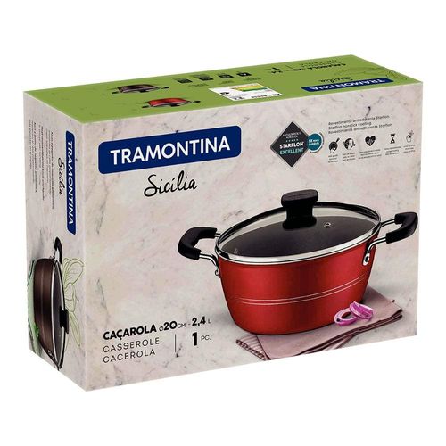 Caçarola Tramontina Sicília em Alumínio com Revestimento Interno e Externo Antiaderente Starflon Excellent 20cm - Vermelha
