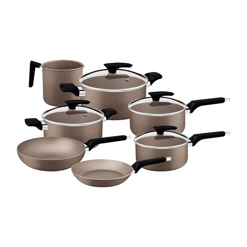 Conjunto de Panelas 7 Peças Tramontina Milazzo em alumínio com revestimento em antiaderente Starflon Max - Amêndoa