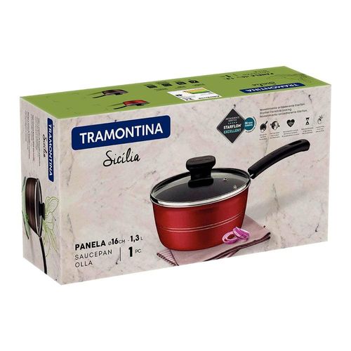 Panela Tramontina Sicília em Alumínio com Revestimento Interno e Externo em Antiaderente Starflon Excellent 16 cm – Vermelha