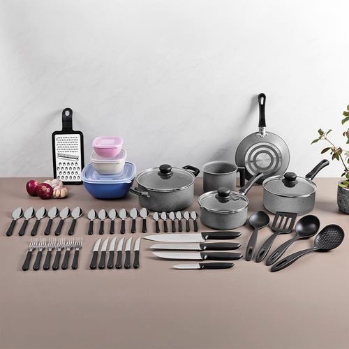 Kit de Cozinha 47 Peças Tramontina com Panelas Antiaderentes em Alumínio, Talheres, Facas e Utensílios Domésticos