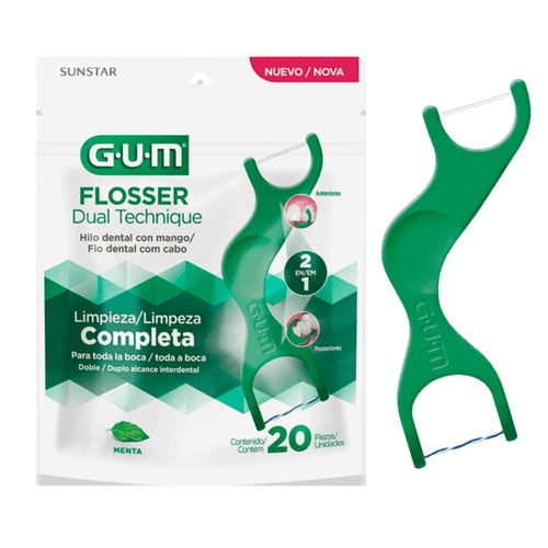 Fio Dental Flosser Dual Technique Gum Sabor Menta Com 20 Unidades Sunstar