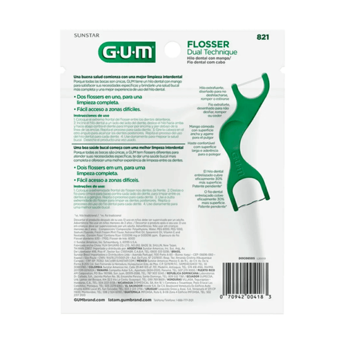 Fio Dental Flosser Dual Technique Gum Sabor Menta Com 20 Unidades Sunstar