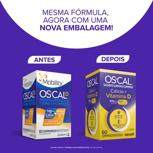 Cálcio 500mg + Vitamina D 400ui 60 Comprimidos Os-Cal D