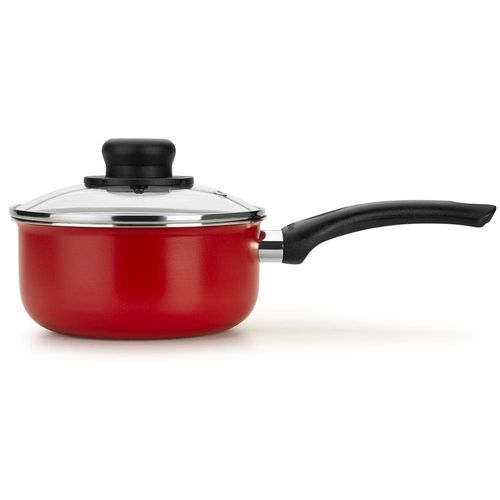 Panela Multiflon Páprika em Alumínio com Revestimento Antiaderente e Tampa de Vidro com Saída de Vapor 16 cm – Vermelha