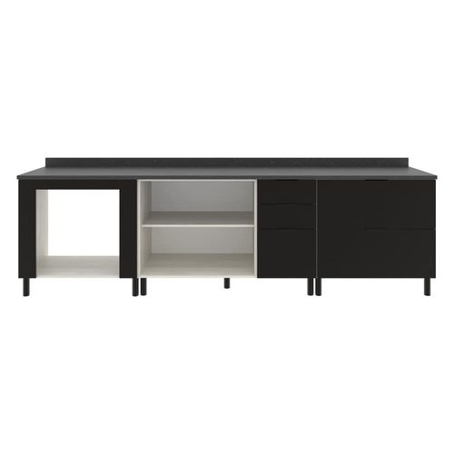 Cozinha Modulada Bartira Rubi com 2 Portas, 2 Gavetas, 3 Gavetões, 1 Prateleira e 280,2cm de Largura - Freixo/Preto Poah