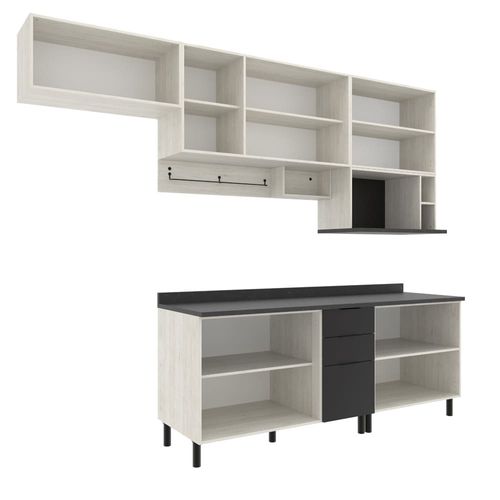 Cozinha Completa Bartira Rubi com 9 Portas, 5 Prateleiras, 3 Gavetas, 1 Nicho para Micro-ondas e 360cm de Largura – Preto