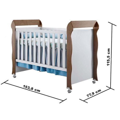 Berço Mini Cama Carolina Baby Mirelle 3 em 1 com Suporte para Mosquiteiro, Pés com Rodízios e 153,8cm de Largura - Branco/Bétula