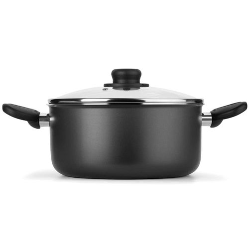 Caçarola Multiflon Gourmet em Alumínio com Revestimento Antiaderente 7 Camadas, Tampa de Vidro com Saída de Vapor e Alças em Baquelite Grafite - 16 cm