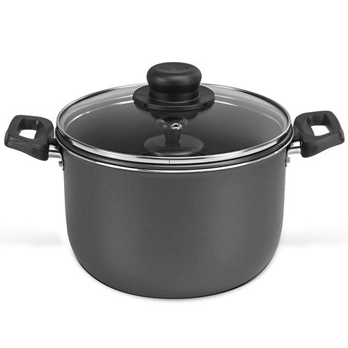 Conjunto Caçarola e Forma para Pudim Multiflon em Alumínio com Revestimento Antiaderente 7 Camadas, Tampa de Vidro e Alças em Baquelite – 24 cm