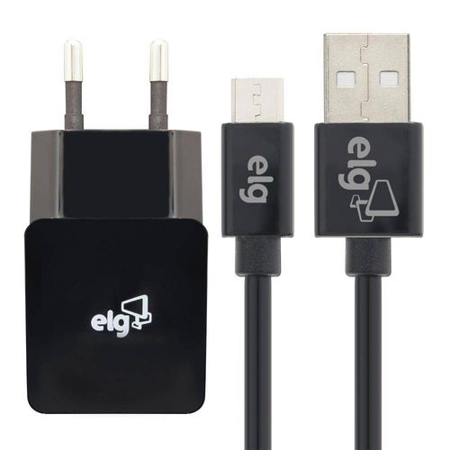 Kit Carregador de Parede com Cabo ELG KT510WC Preto