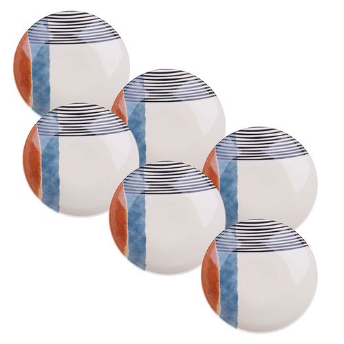 Kit 6 Pratos Fundo de Cerâmica 21cm Abstrata Porto Brasil Coup