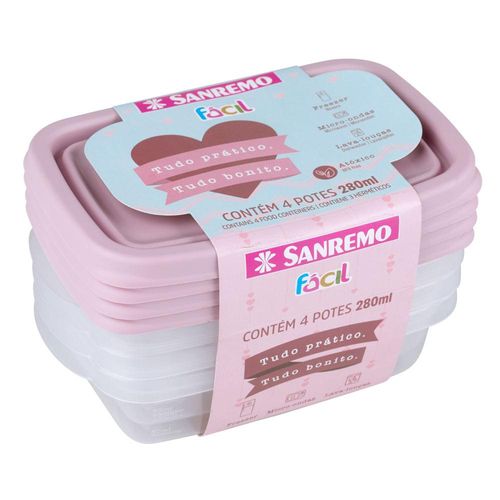 Conjunto 4 Potes Plástico 280ml Sanremo SR160/4C Sortido