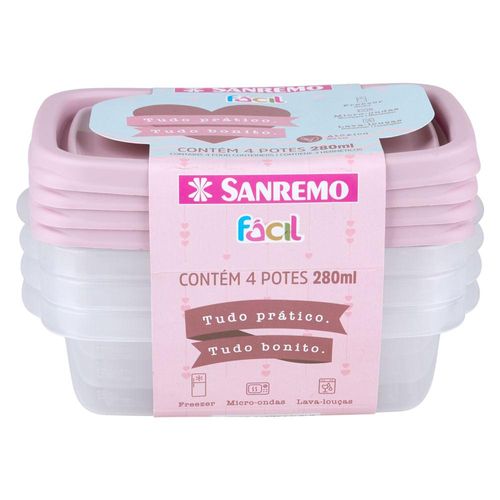 Conjunto 4 Potes Plástico 280ml Sanremo SR160/4C Sortido