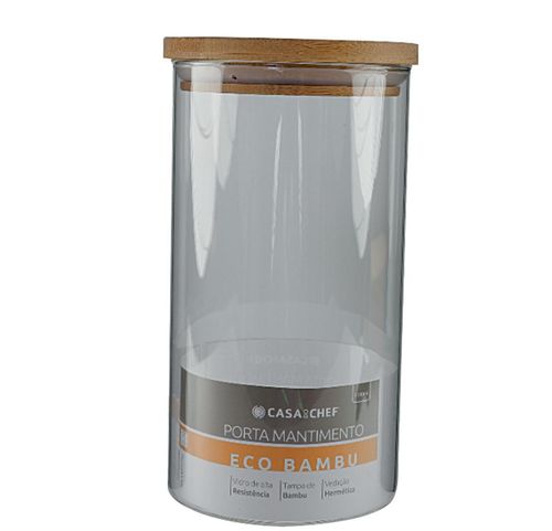 Porta Mantimento Vidro com Tampa Bamboo Redondo 1.1L CV212780 Casa do Chef