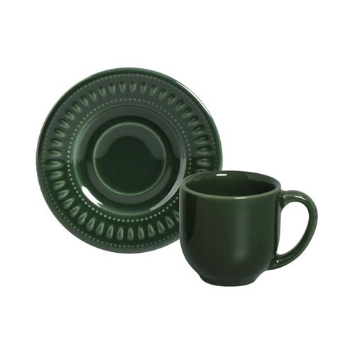 Xícara de Chá em Cerâmica Porto Brasil Daisy Botânico Verde com Pires 72ml