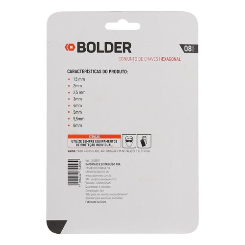 Jogo de Chave Hexagonal com 8 Peças Bolder