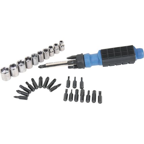 Kit de Ferramentas 36 Peças, com 1 Chave Fenda com Adaptador + 25 Ponteiras + 10 Soquetes