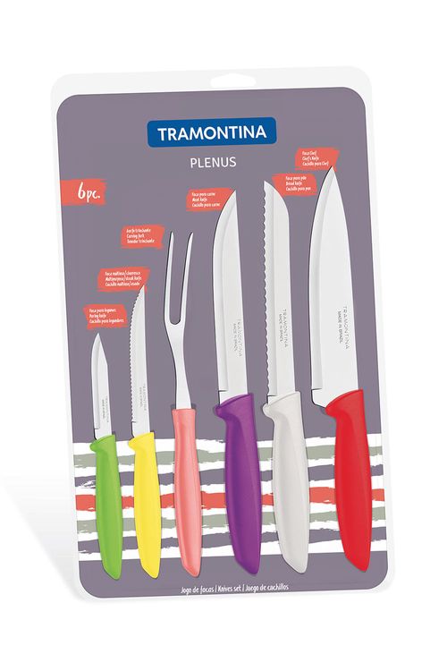 Conjunto de Facas Tramontina Plenus em Inox com Cabo Plástico Colorido 6 Peças