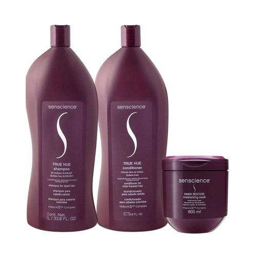 Senscience True Hue Shampoo + Condicionador 1L + Máscara Inner Hidratação 500ml
