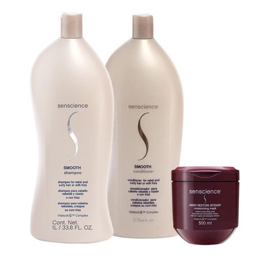 Senscience Smooth Shampoo + Condicionador 1L + Inner Restore Intensif 500ml