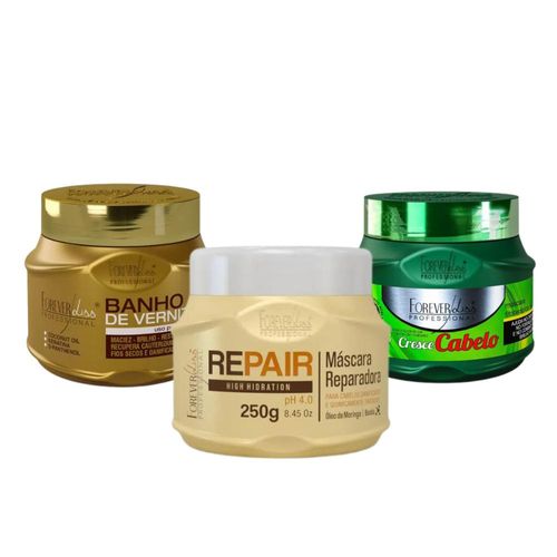 Forever Liss Máscaras Verniz 250g  + Force Repair 250g + Cresce Cabelo 250g