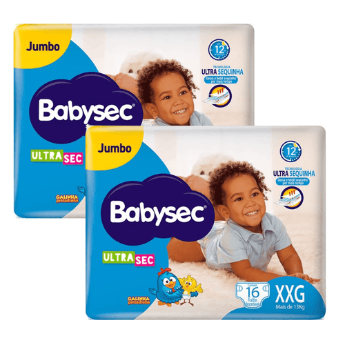 Kit 2 Fraldas Babysec Ultrasec Jumbo Galinha Pintadinha XXG com 16 unidades
