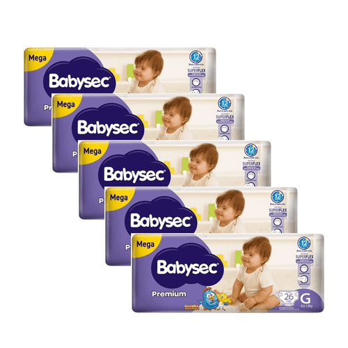 Kit 5 Fraldas Babysec Galinha Pintadinha Premium Mega G com 26 unidades