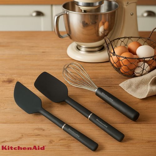 Jogo Espátula Pão Duro Clássica e Fouet Preto KitchenAid