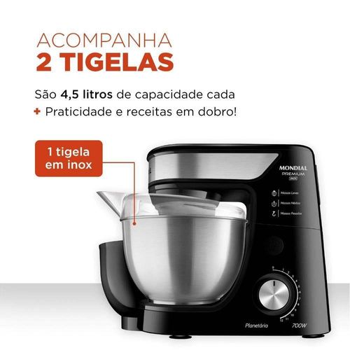 Batedeira Planetária Mondial BP-02P-B-TI Preto/Inox 700W 220V