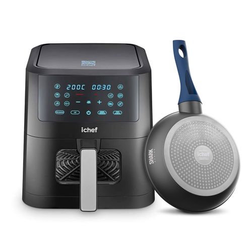 Fritadeira Elétrica Airfryer Smart Vision 6L e Panela Home Azul Saute Petit 20cm