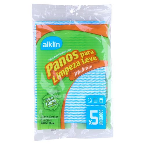 Conjunto 5 Panos de Limpeza 50x33cm Alklin Azul