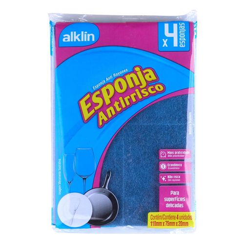 Esponja Antirrisco com 4 Unidades Azul Alklin