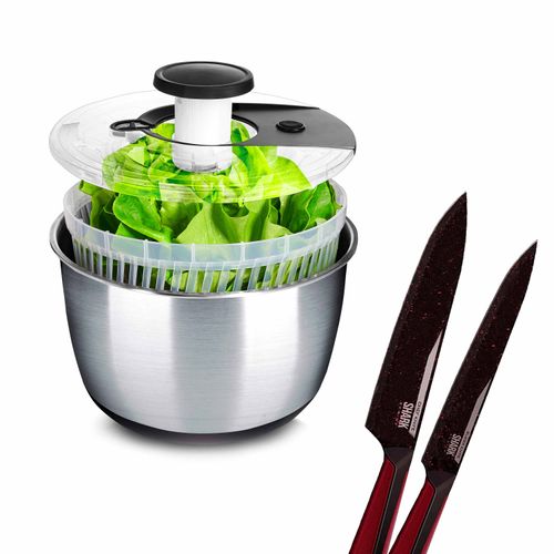 Centrífuga de Salada 6L ichef Salad Spinner e Conjunto de Facas Ichef Professional Red