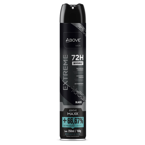 Desodorante Antitranspirante Aerossol Above Men Extreme Invisible Black Maxx 250ml
