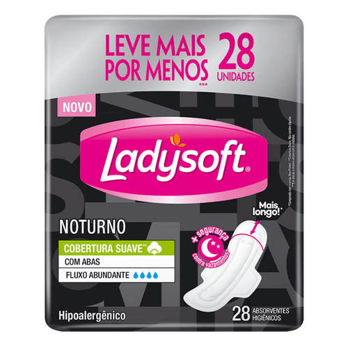 Absorvente Ladysoft Noturno Cobertura Suave Com Abas 28 Unidades
