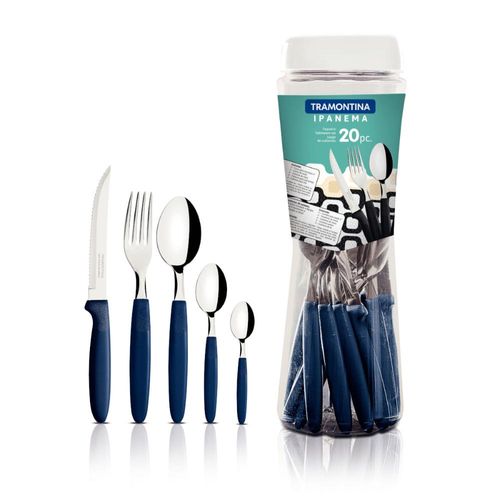 Faqueiro Tramontina Leme com Lâminas em Aço Inox e Cabos de Polipropileno Azul 20 Peças